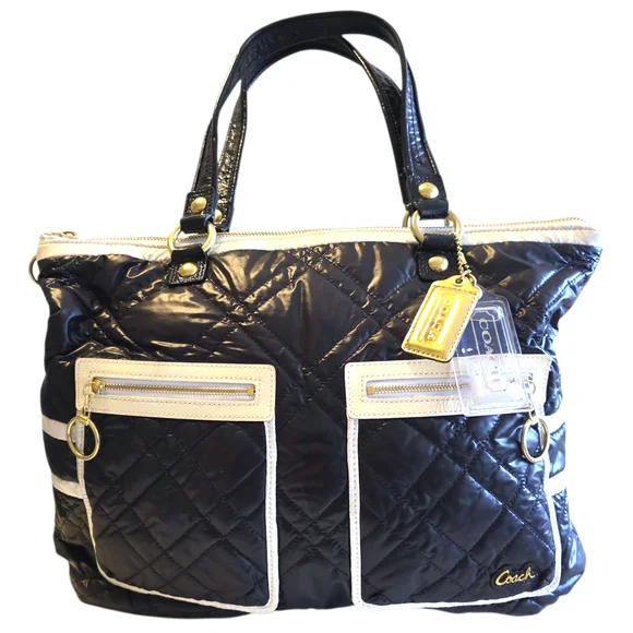 Coach Poppy Ski Bunny Black/White Limited Rare Quilted Glam Tote Y2K - Picture 3 of 9